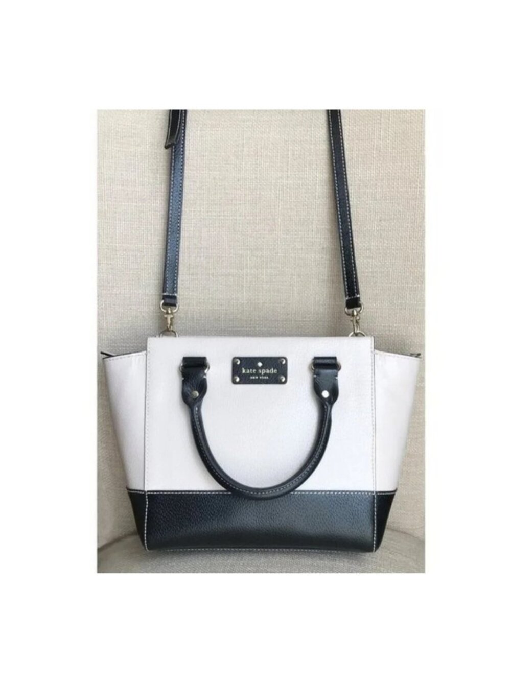 Kate Spade Black And Cement (Off White) Leather Satchel Crossbody Satchel Purse
